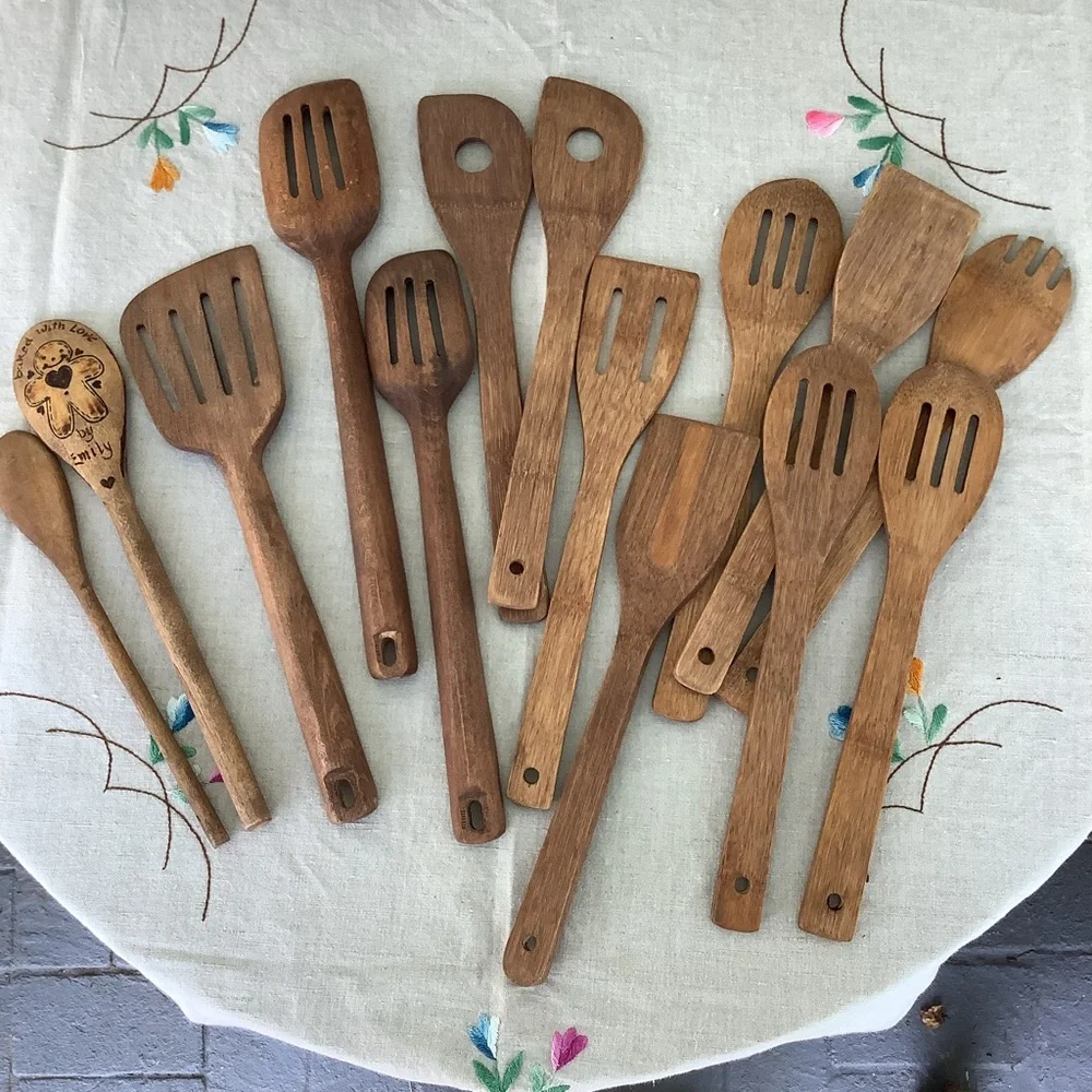 Vintage + Modern Wood Wooden Kitchen Utensils 14 Pieces